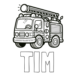 Online izdelana pobarvanka - Pobarvanka imena TIM in otroška pobarvanka preprostega gasilskega avta
