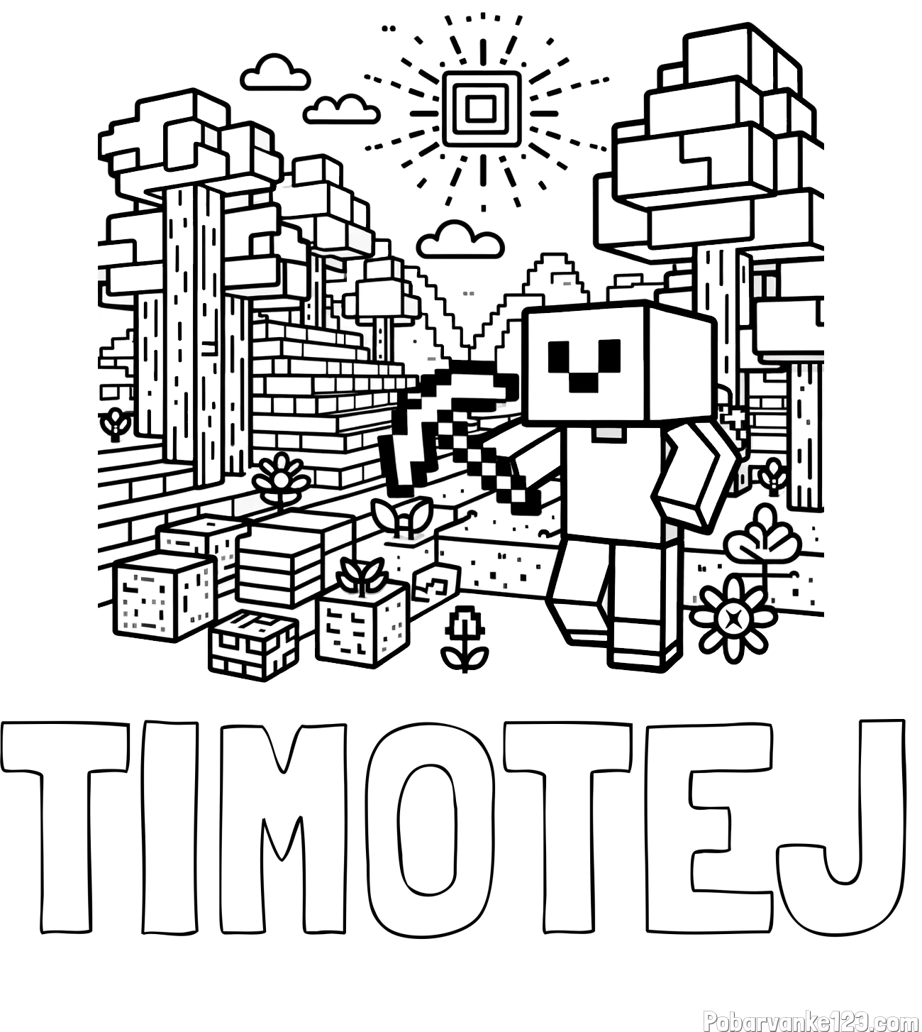 Pobarvanka imena TIMOTEJ in pobarvanka Minecraft sveta