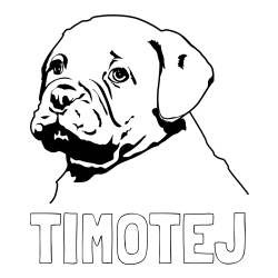 Online izdelana pobarvanka - Pobarvanka imena TIMOTEJ in pobarvanka prikupnega bulldog mladička