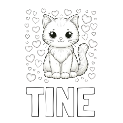 Online izdelana pobarvanka - Pobarvanka imena TINE in pobarvanka ljubke mucke obdane s srčki