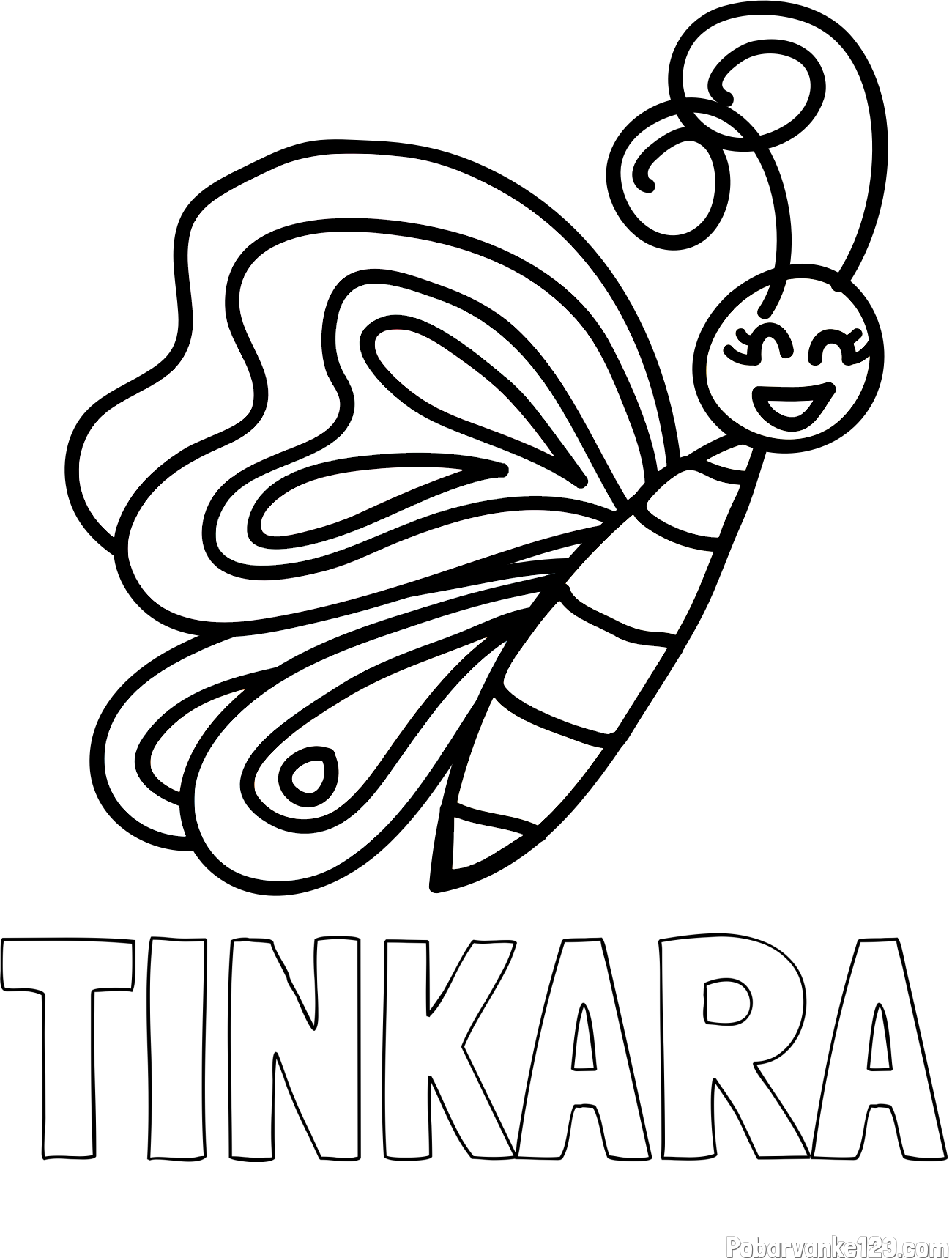 Pobarvanka imena TINKARA in pobarvanka ljubkega metulja
