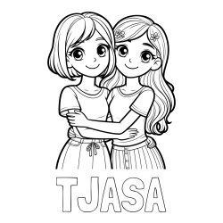 Online izdelana pobarvanka - Pobarvanka imena TJAŠA in pobarvanka ljubkih prijateljic