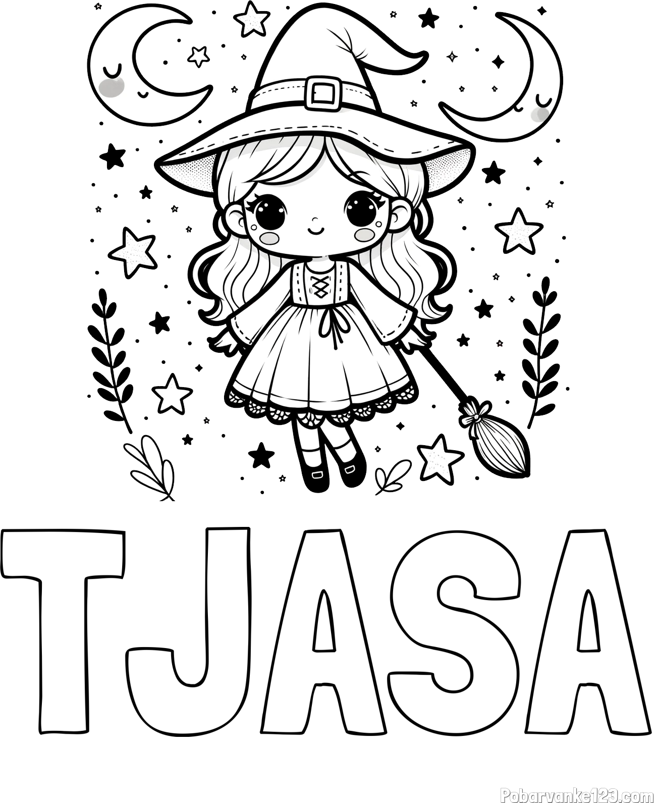 Pobarvanka imena TJAŠA in pobarvanka prikupne čarovnice