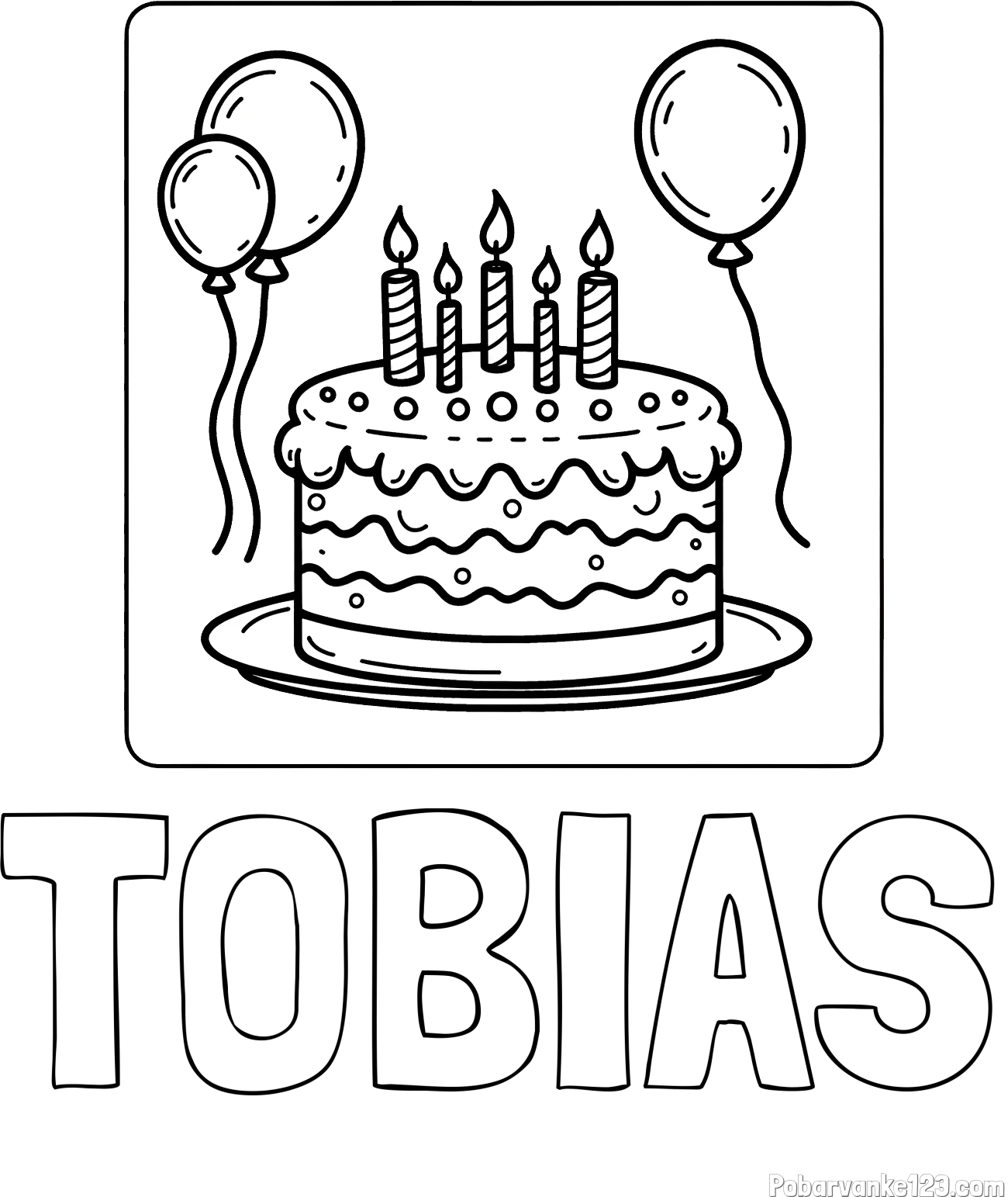 Pobarvanka imena TOBIAS in pobarvanka torte za 5. rojstni dan