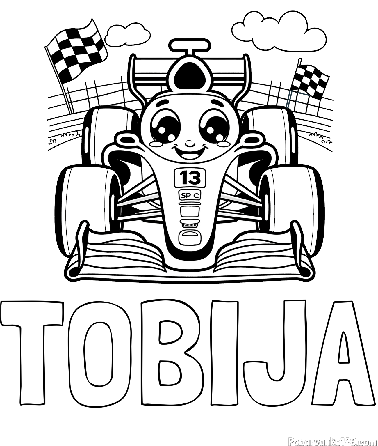 Pobarvanka imena TOBIJA in otroška pobarvanka FORMULA 1