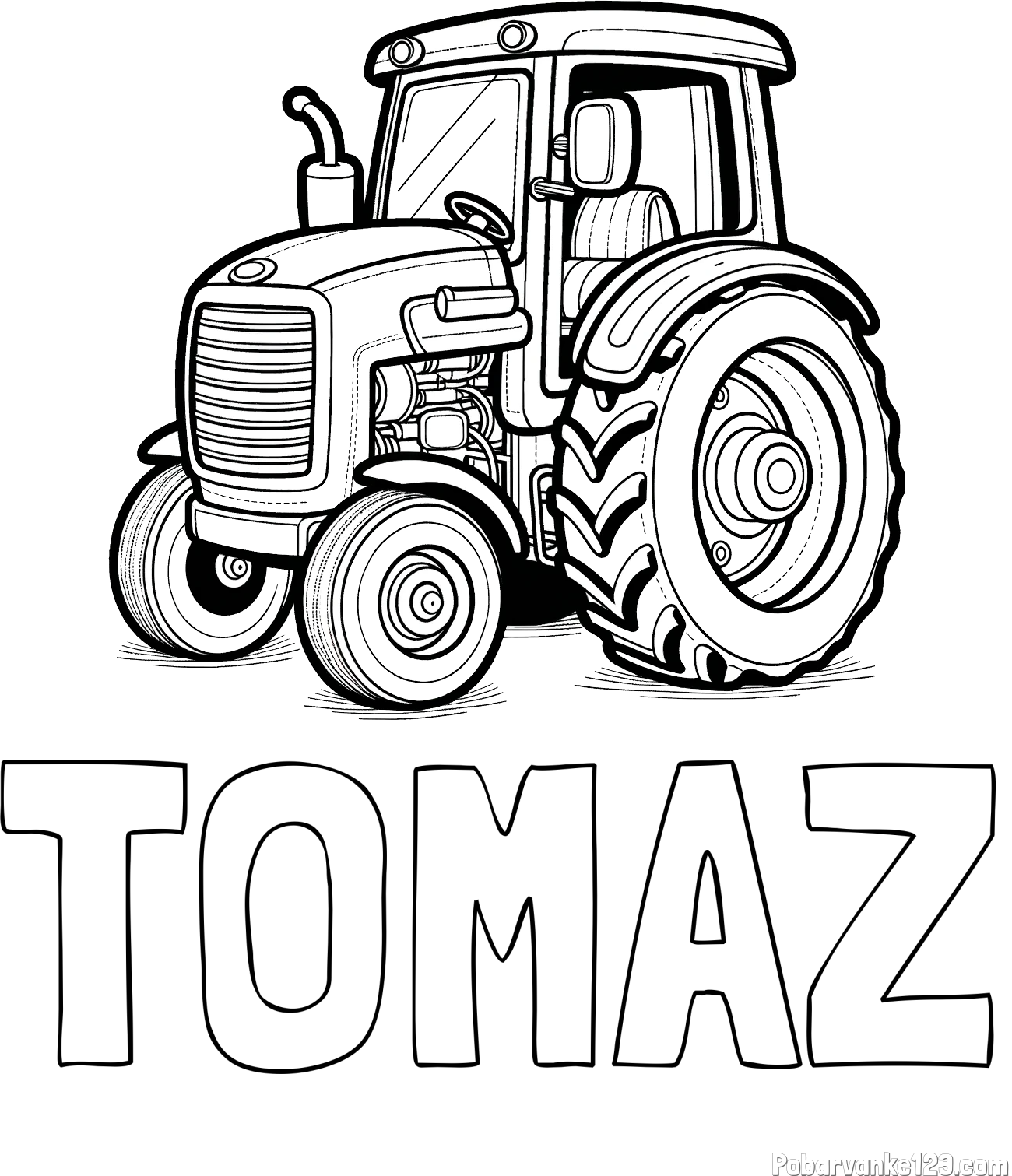 Pobarvanka imena TOMAŽ in pobarvanka starega, a lepega traktorja
