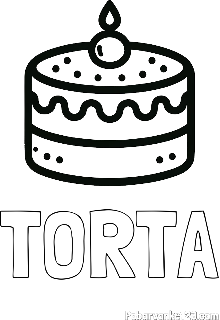 Pobarvanka imena TORTA in otroška pobarvanka majhne torte