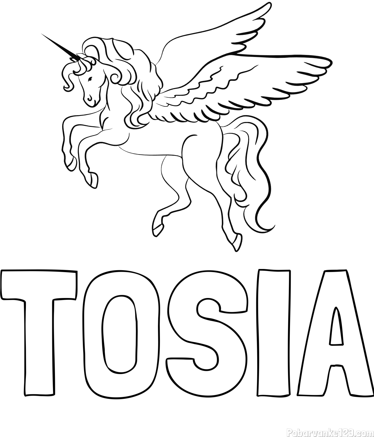 Pobarvanka imena TOSIA in lepa pobarvanka samoroga