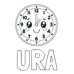 Online izdelana pobarvanka - Pobarvanka imena URA in otroška pobarvanka nasmejane ure