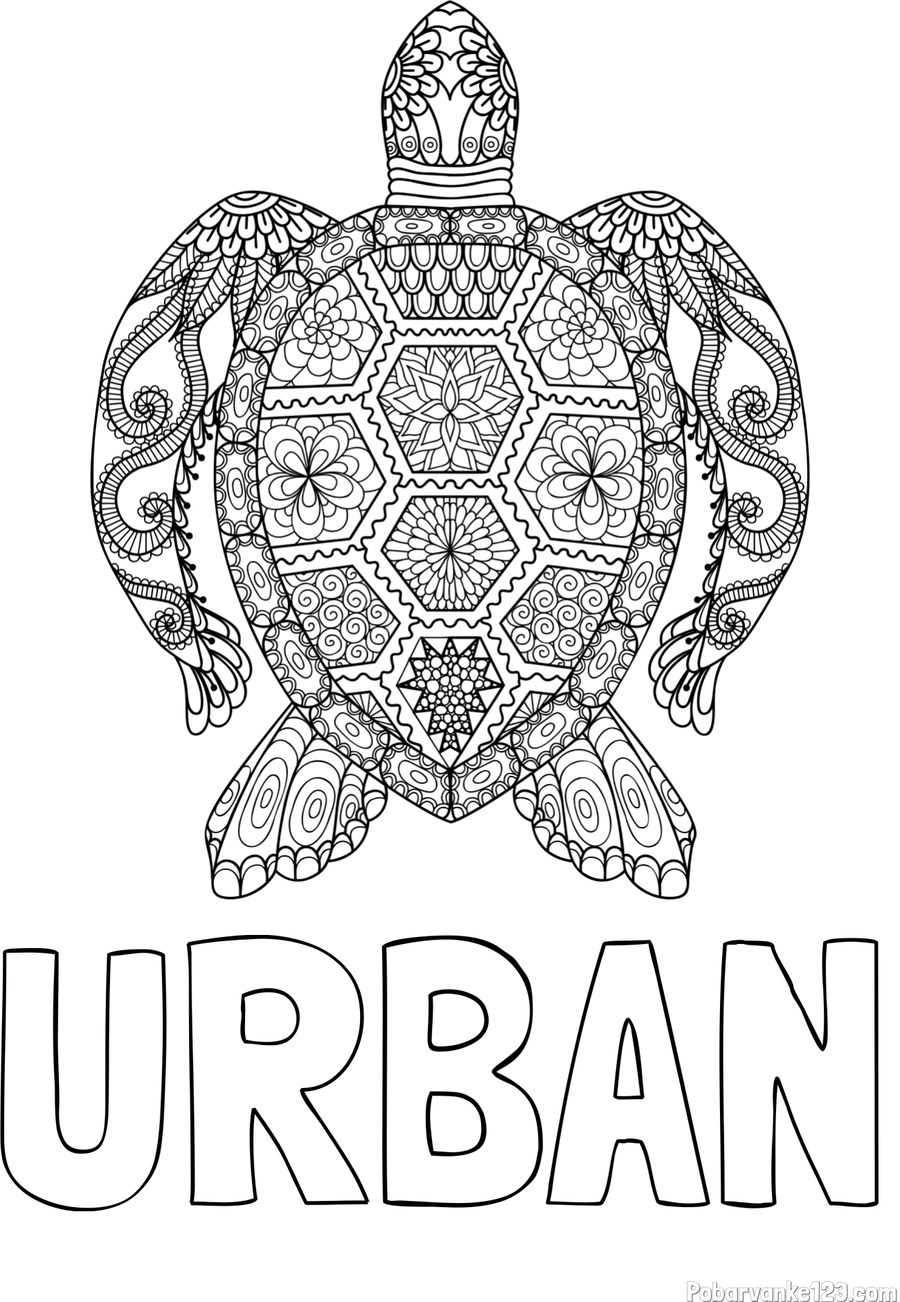 Pobarvanka imena URBAN in pobarvanka želve - mandale