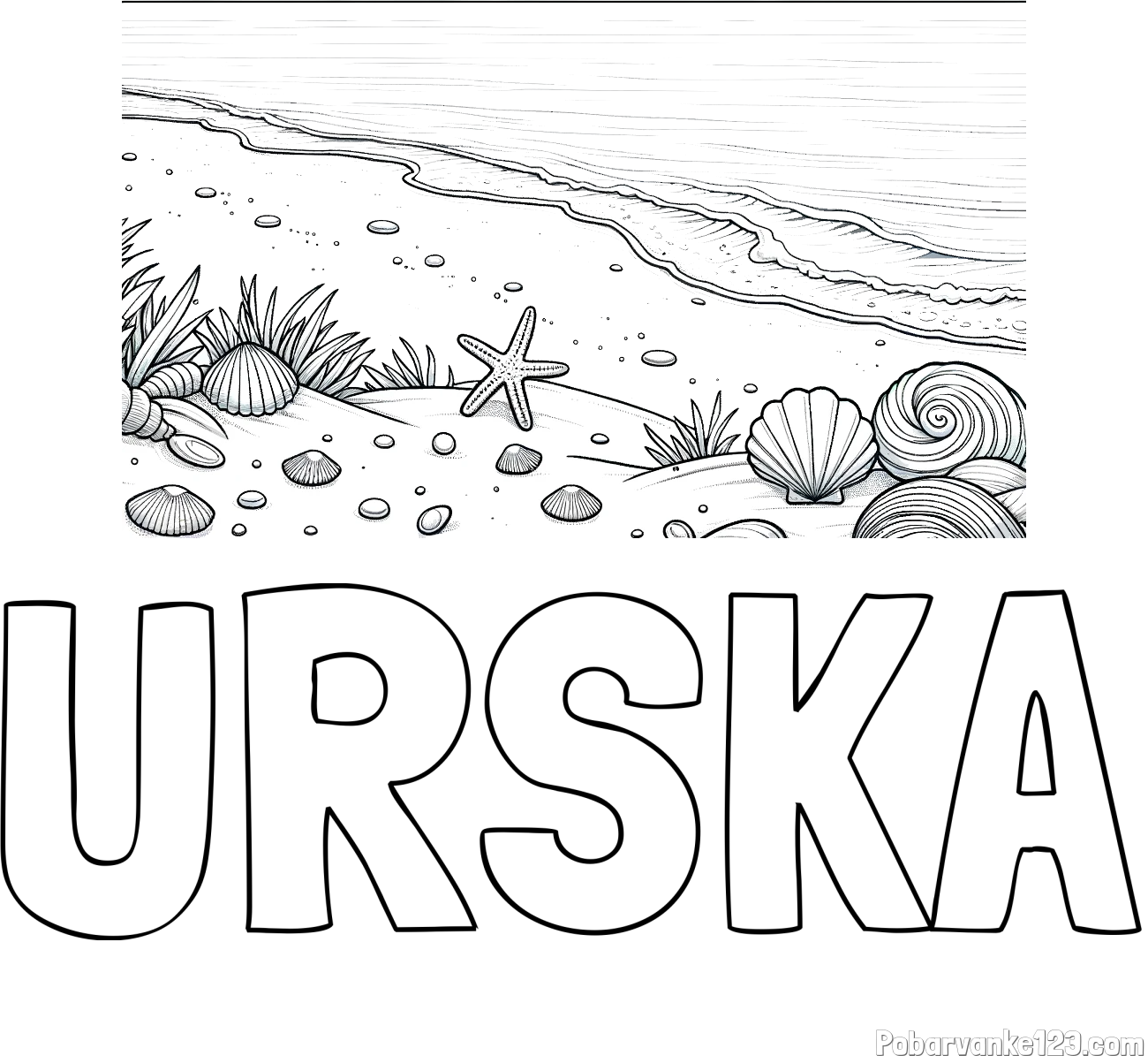 Pobarvanka imena URŠKA in pobarvanka morja in plaže