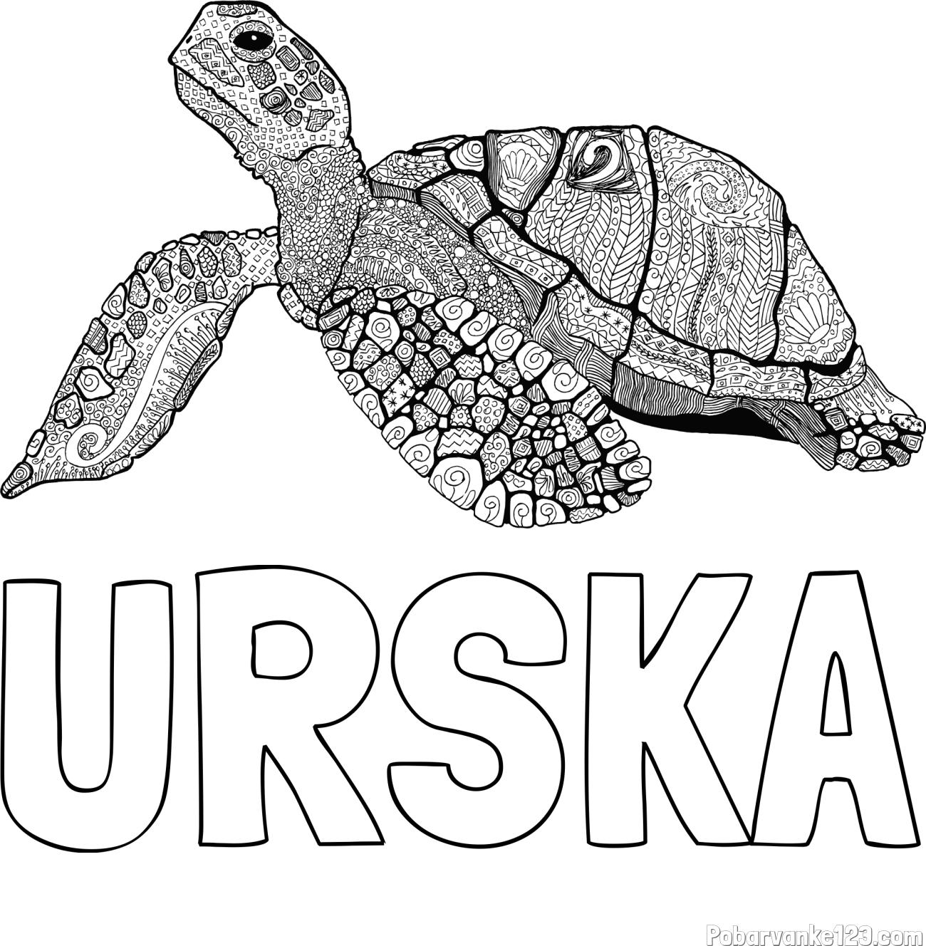 Pobarvanka imena URŠKA in pobarvanka velike želve - mandale