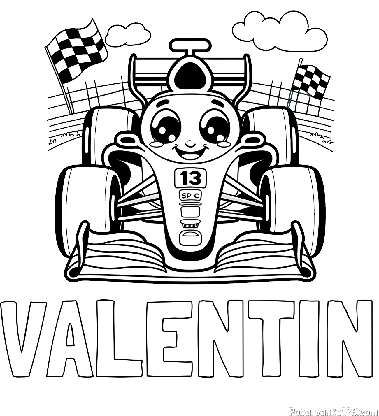 Pobarvanka imena VALENTIN in otroška pobarvanka FORMULA 1