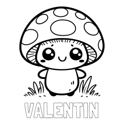 Online izdelana pobarvanka - Pobarvanka imena VALENTIN in otroška pobarvanka gobe