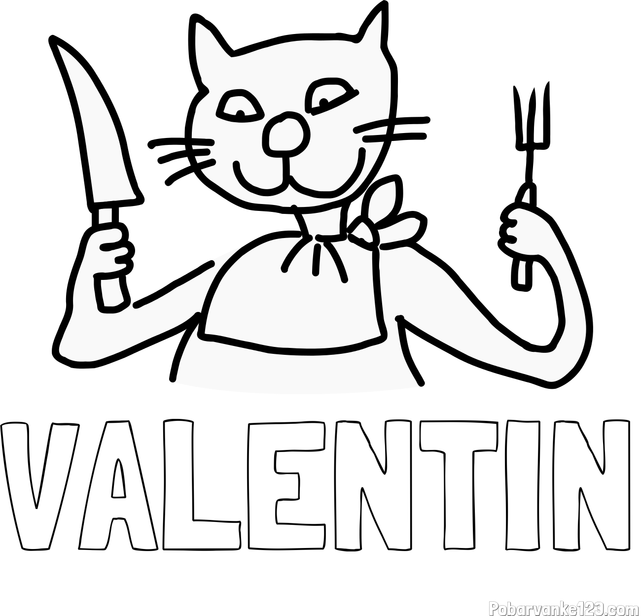 Pobarvanka imena VALENTIN in pobarvanka mačke pri kosilu
