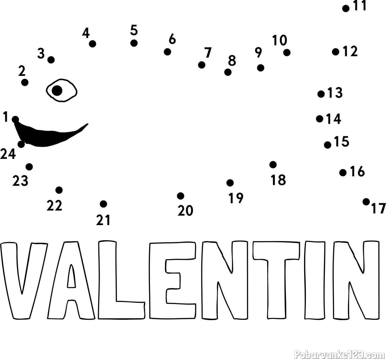 Pobarvanka imena VALENTIN in pobarvanka ribe - poveži številke