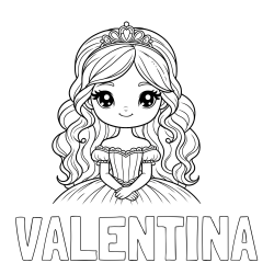 Online izdelana pobarvanka - Pobarvanka imena VALENTINA in pobarvanka ljubke princese