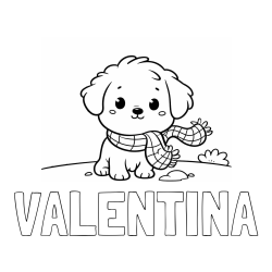Online izdelana pobarvanka - Pobarvanka imena VALENTINA in pobarvanka prikupnega psička