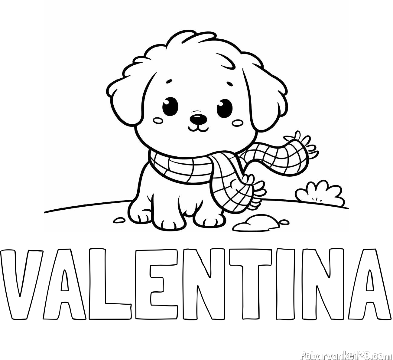 Pobarvanka imena VALENTINA in pobarvanka prikupnega psička