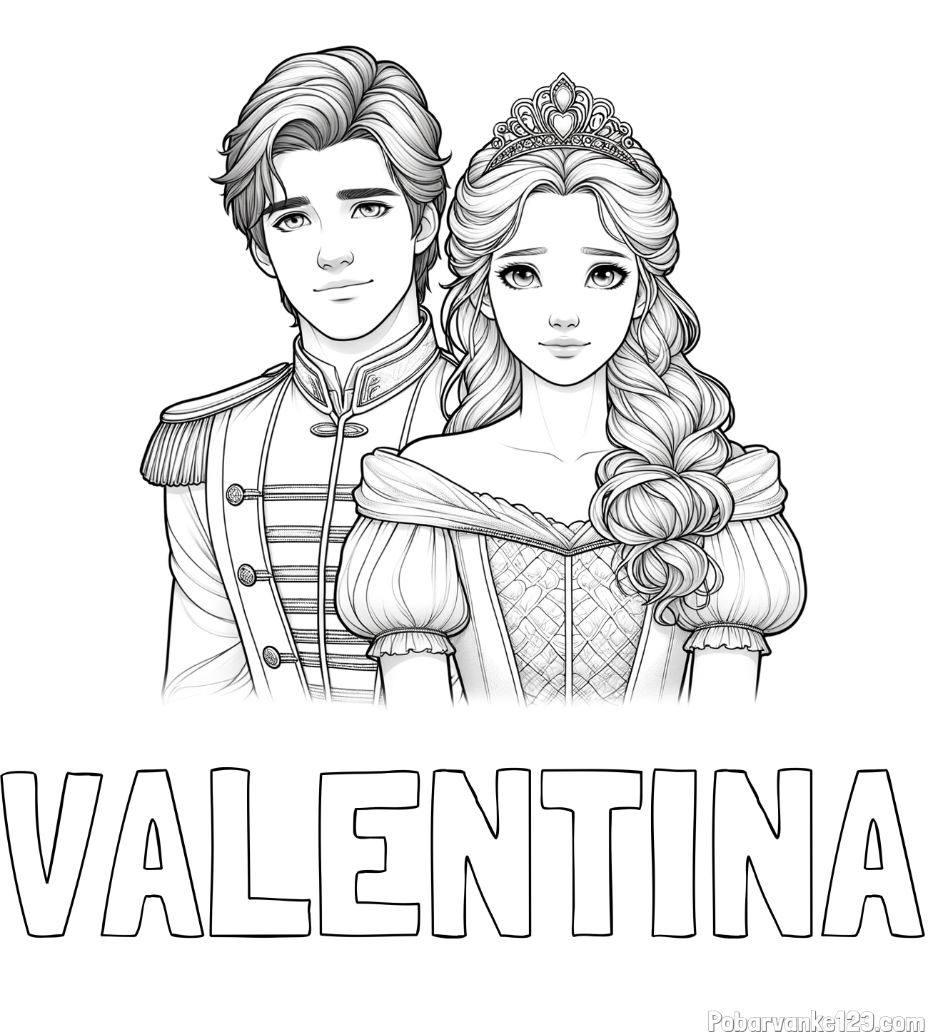 Pobarvanka imena VALENTINA in pobarvanka princa in princeske