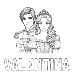 Online izdelana pobarvanka - Pobarvanka imena VALENTINA in pobarvanka princa in princeske