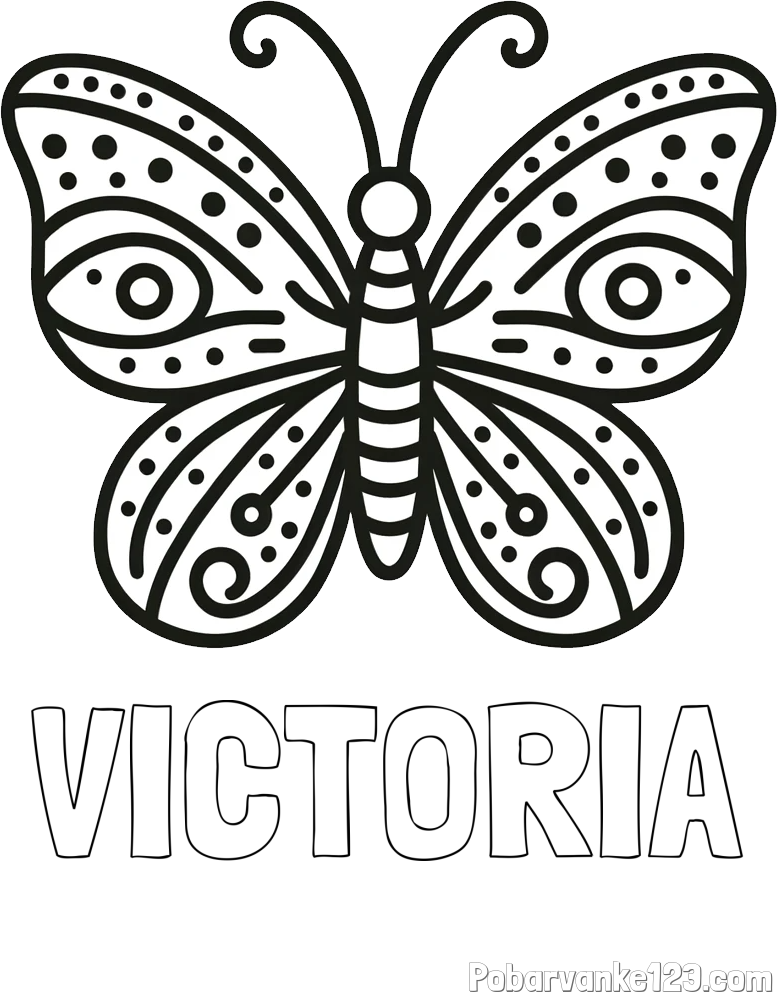 Pobarvanka imena VICTORIA in preprosta pobarvanka metulja