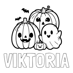 Online izdelana pobarvanka - Pobarvanka imena VIKTORIA in pobarvanka duhca in buč za noč čarovnic