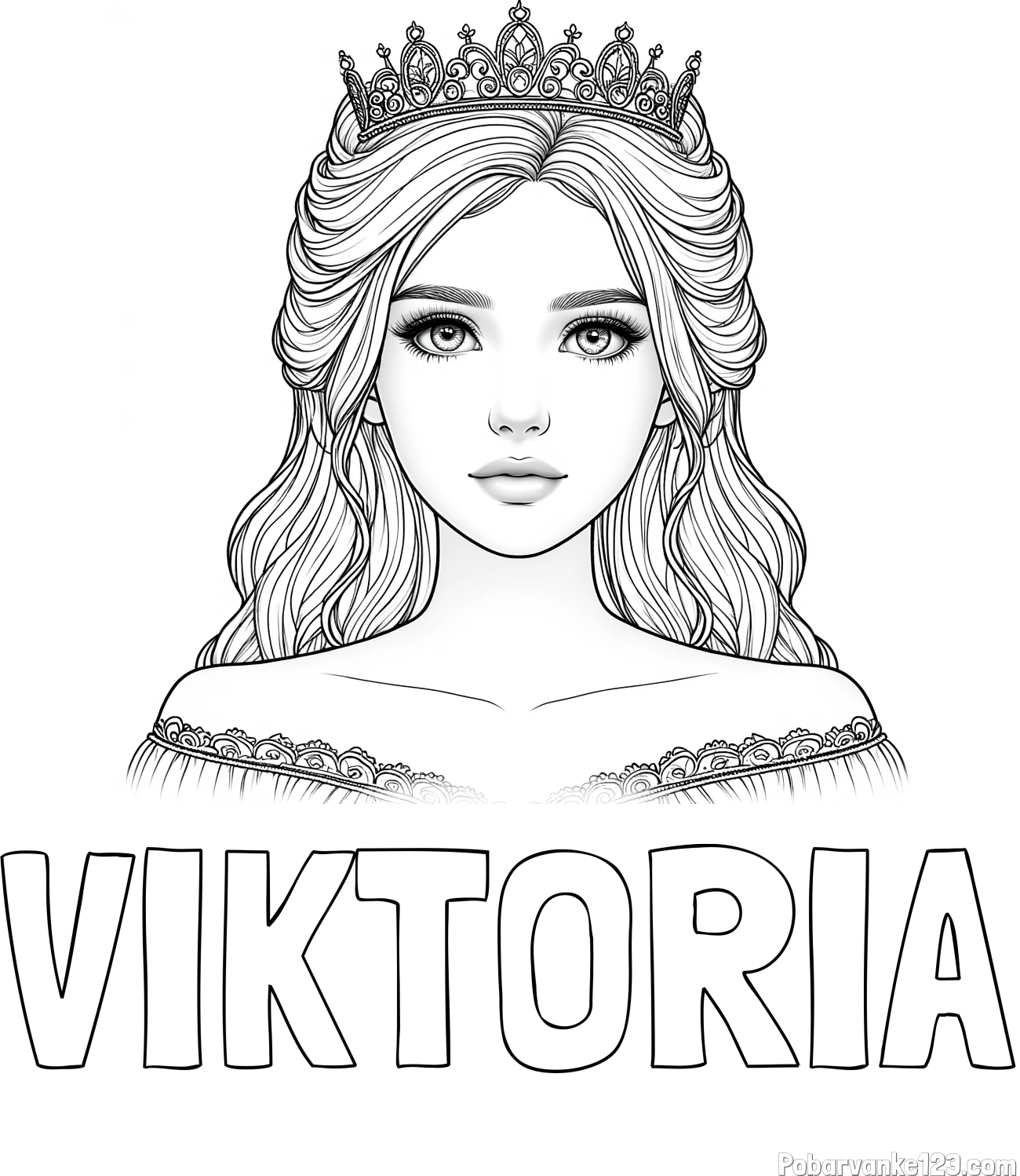 Pobarvanka imena VIKTORIA in pobarvanka prikupne princeske s čudovitimi očmi