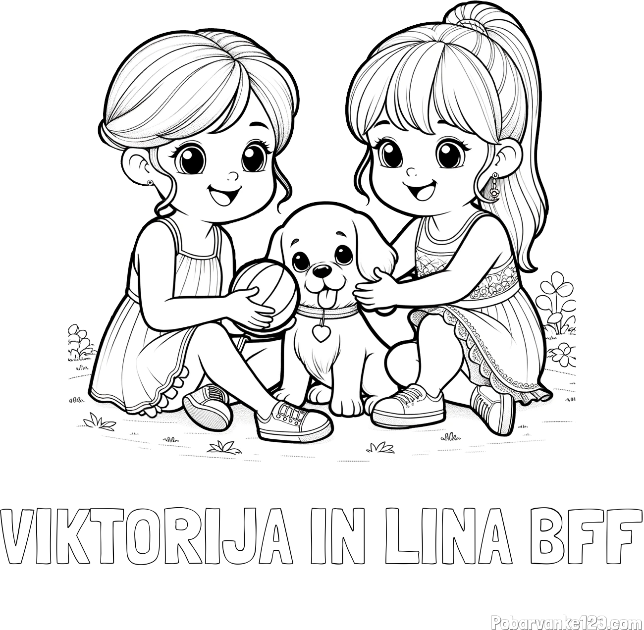 Pobarvanka imena VIKTORIJA IN LINA BFF in pobarvanka prijateljic s kužkom