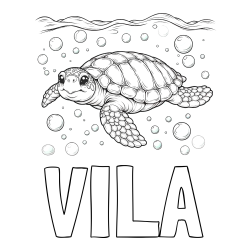 Online izdelana pobarvanka - Pobarvanka imena VILA in pobarvanka želve v morju