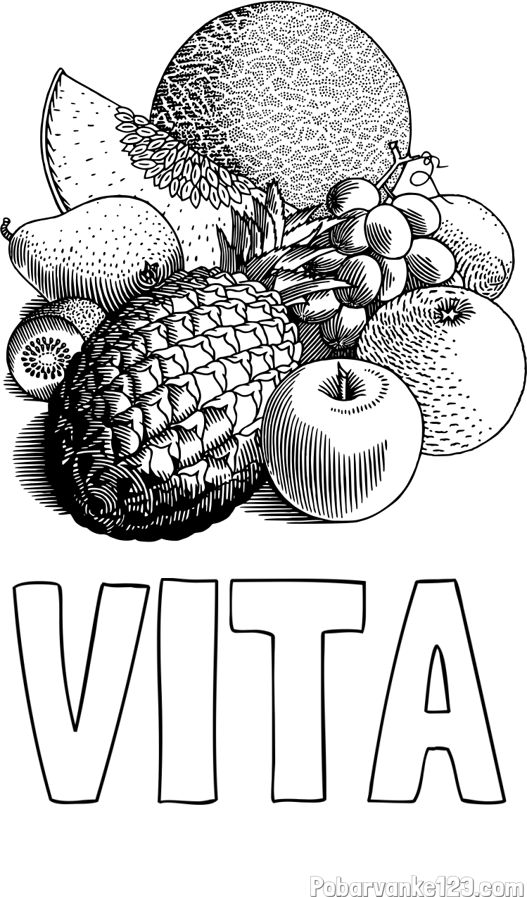 Pobarvanka imena VITA in pobarvanka sadja (ananas, melona, jabolka, kivi, grozdje, pomaranča...)