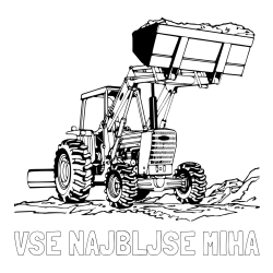 Online izdelana pobarvanka - Pobarvanka imena VSE NAJBLJŠE MIHA in pobarvanka velikega traktorja med prenosom zemljine