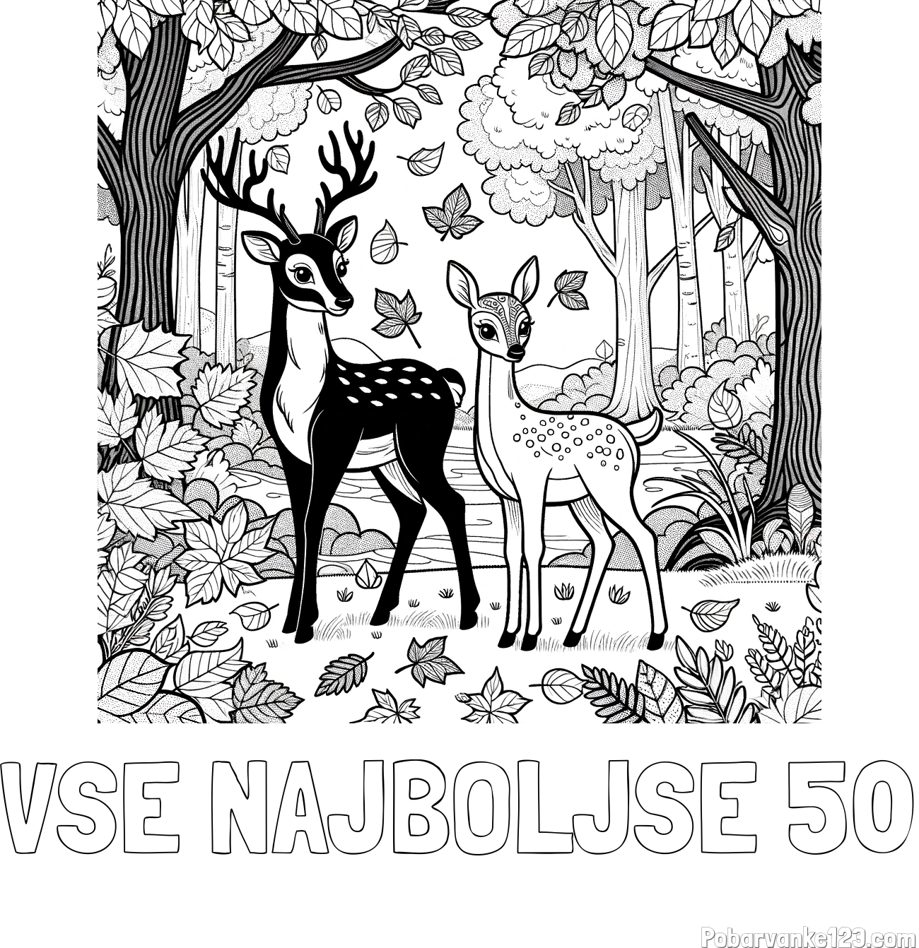 Pobarvanka imena VSE NAJBOLJŠE 50 in pobarvanka srnice in jelenčka