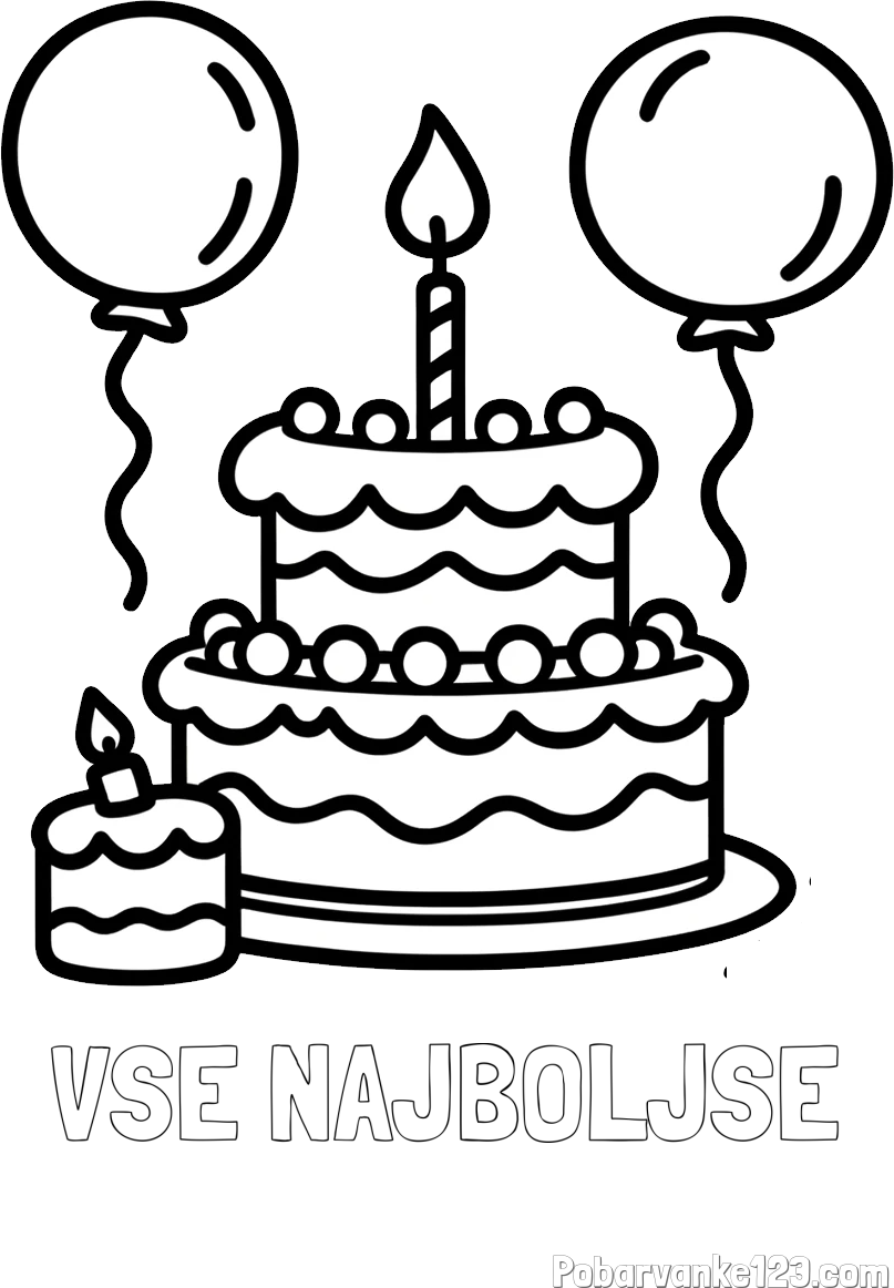 Pobarvanka imena VSE NAJBOLJŠE in pobarvanka velike rojstnodnevne torte