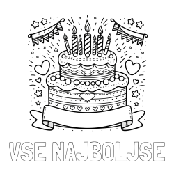 Online izdelana pobarvanka - Pobarvanka imena VSE NAJBOLJŠE in pobarvanka velike torte za rojstni dan