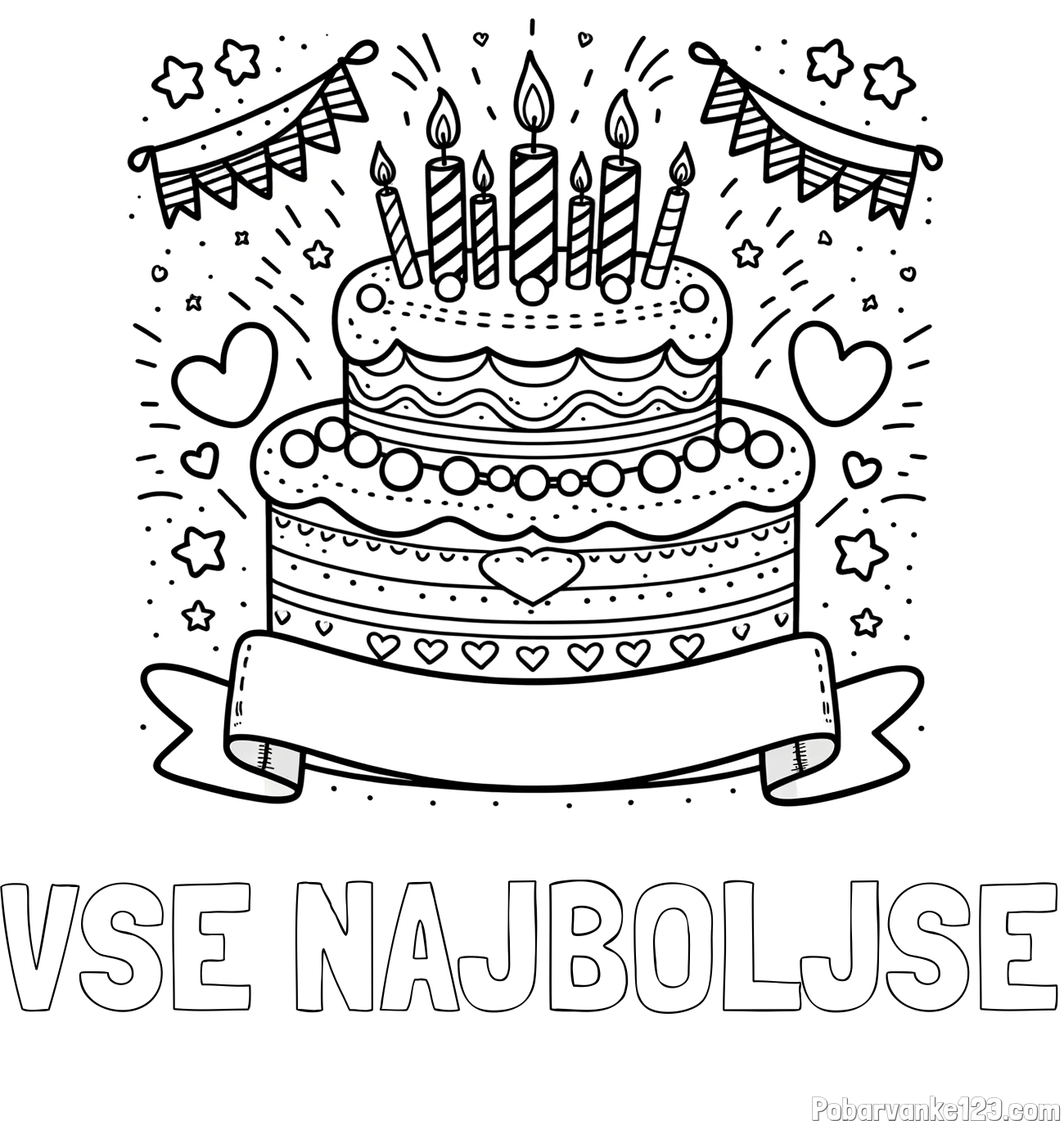 Pobarvanka imena VSE NAJBOLJŠE in pobarvanka velike torte za rojstni dan
