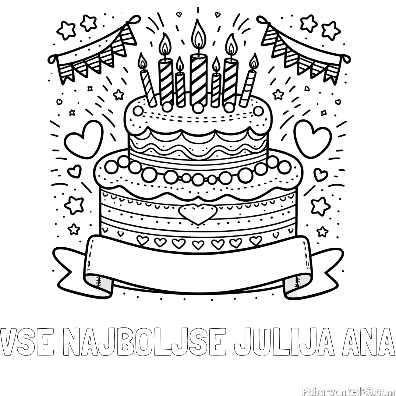 Pobarvanka imena VSE NAJBOLJŠE JULIJA ANA in pobarvanka velike torte za rojstni dan