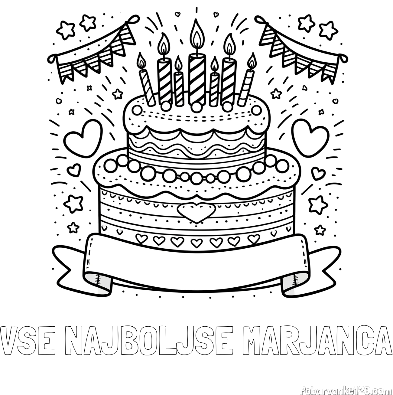 Pobarvanka imena VSE NAJBOLJŠE MARJANCA in pobarvanka velike torte za rojstni dan