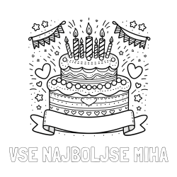Online izdelana pobarvanka - Pobarvanka imena VSE NAJBOLJSE MIHA in pobarvanka velike torte za rojstni dan
