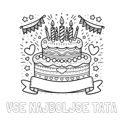 Online izdelana pobarvanka - Pobarvanka imena VSE NAJBOLJŠE TATA in pobarvanka velike torte za rojstni dan