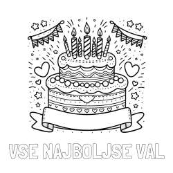 Online izdelana pobarvanka - Pobarvanka imena VSE NAJBOLJSE VAL in pobarvanka velike torte za rojstni dan