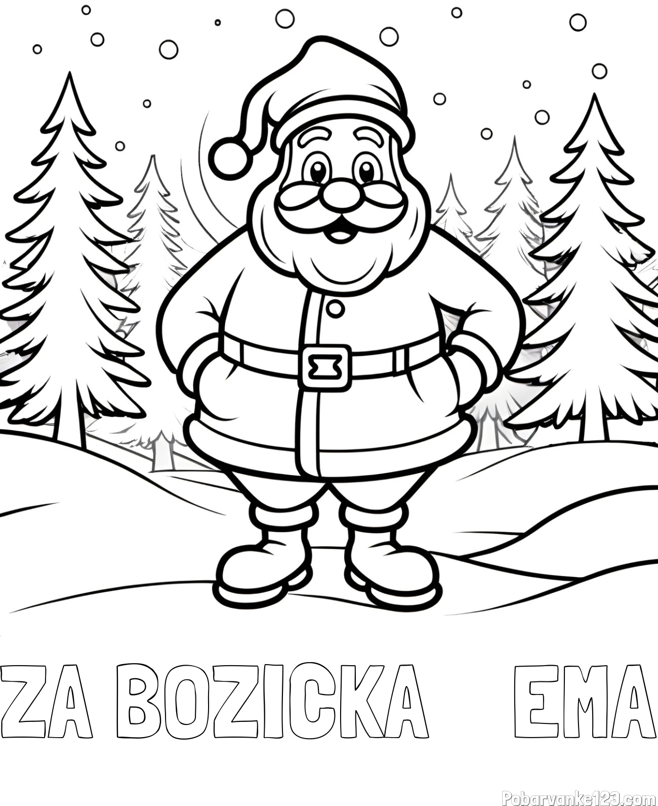 Pobarvanka imena ZA BOŽIČKA    EMA in pobarvanka Božička v gozdu