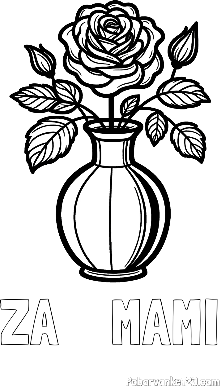 Pobarvanka imena ZA    MAMI in pobarvanka čudovite vrtnice v vazi