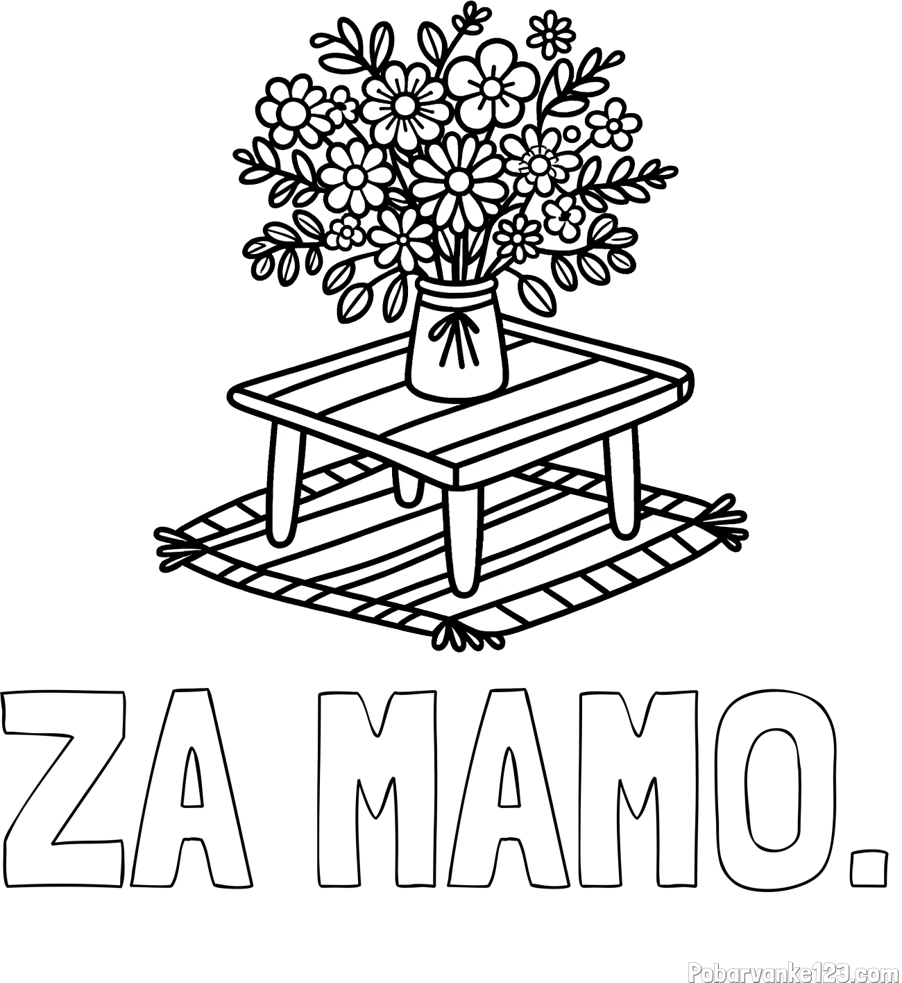 Pobarvanka imena ZA MAMO. in pobarvanka šopka rož na mizi