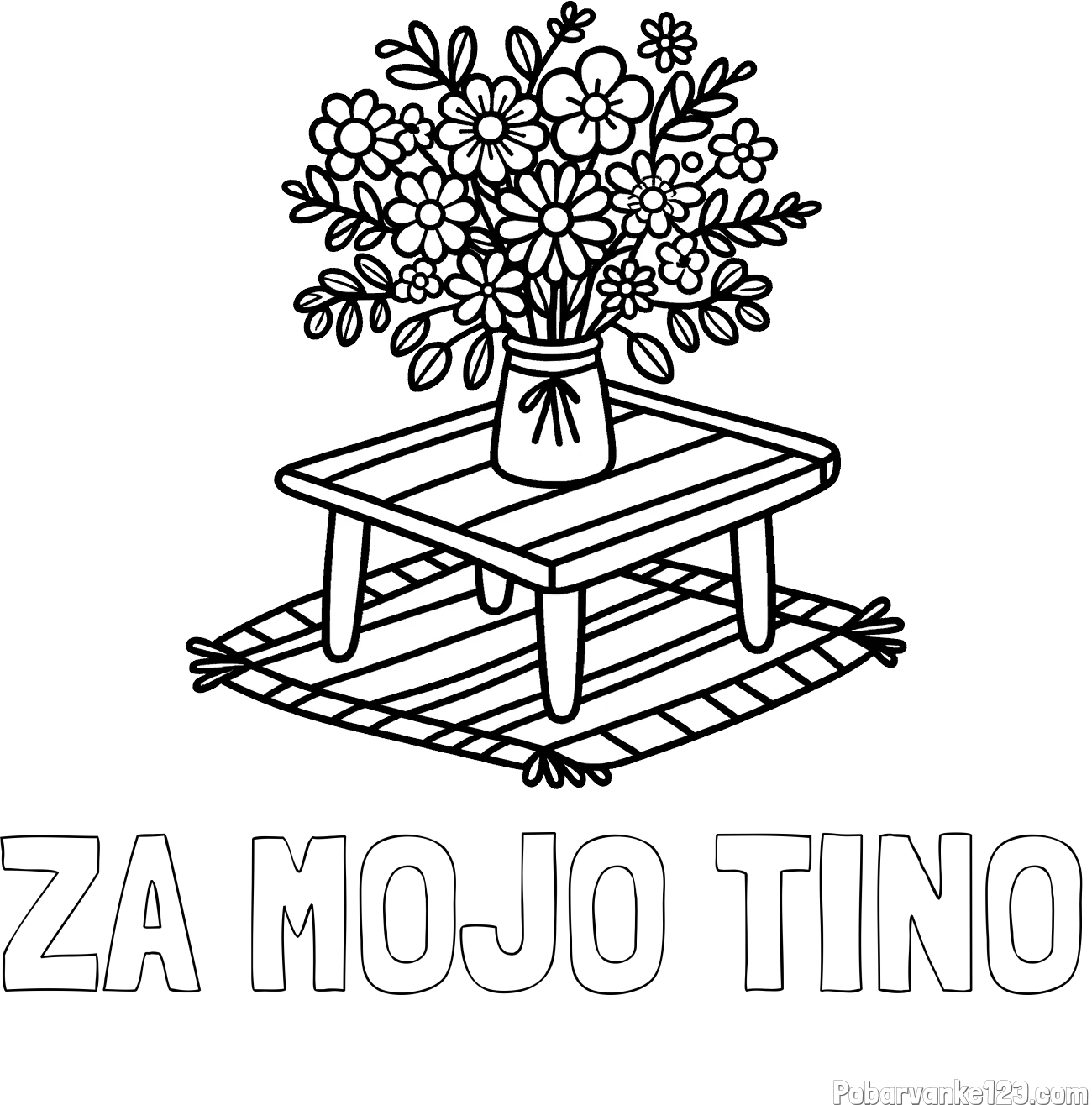 Pobarvanka imena ZA MOJO TINO in pobarvanka šopka rož na mizi