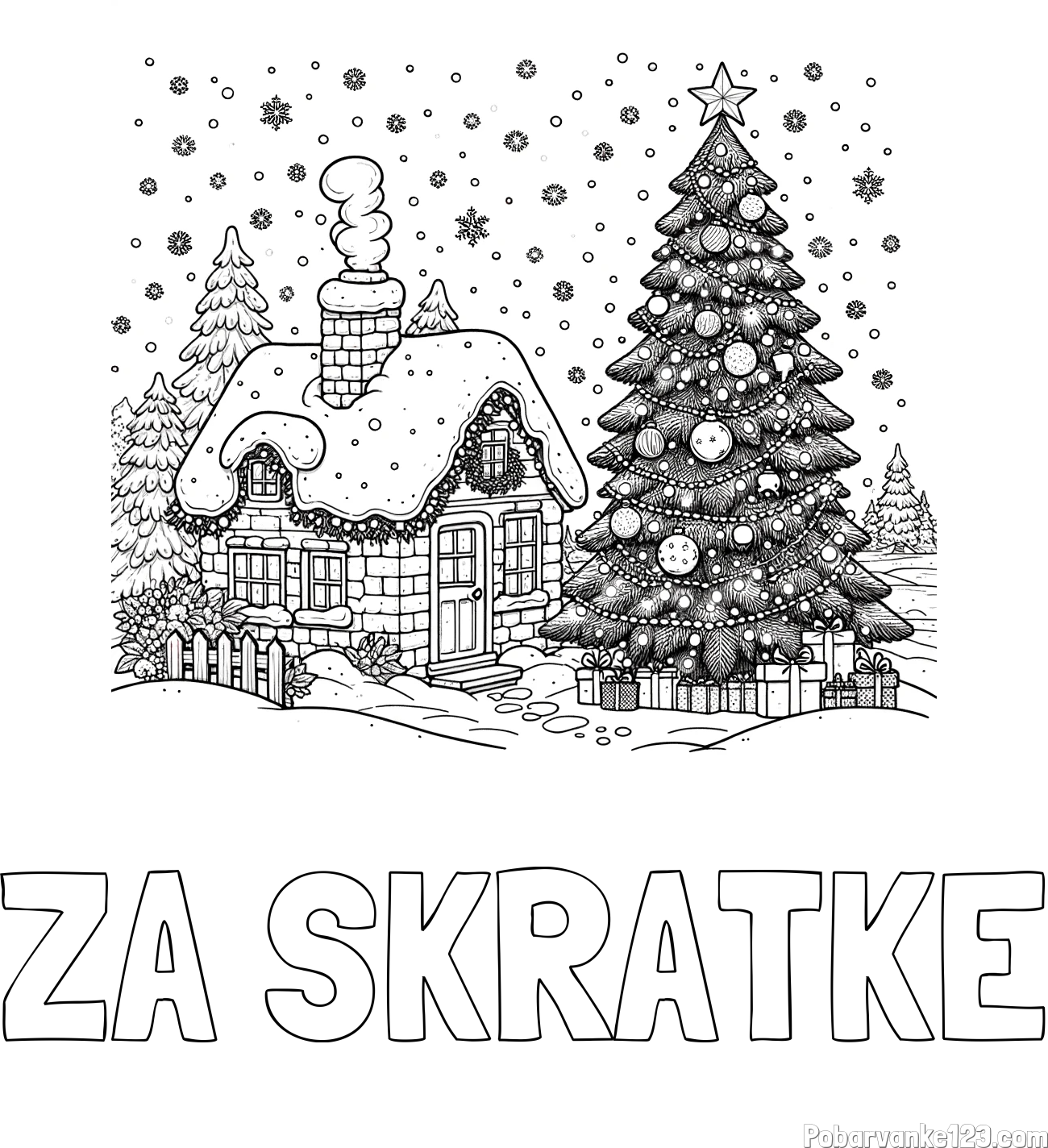 Pobarvanka imena ZA ŠKRATKE in pobarvanka zasnežene hiške na božično noč