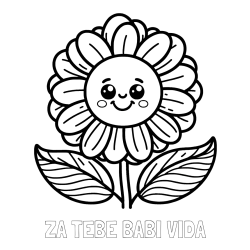 Online izdelana pobarvanka - Pobarvanka imena ZA TEBE BABI VIDA in pobarvanka ljubke in nasmejane rože