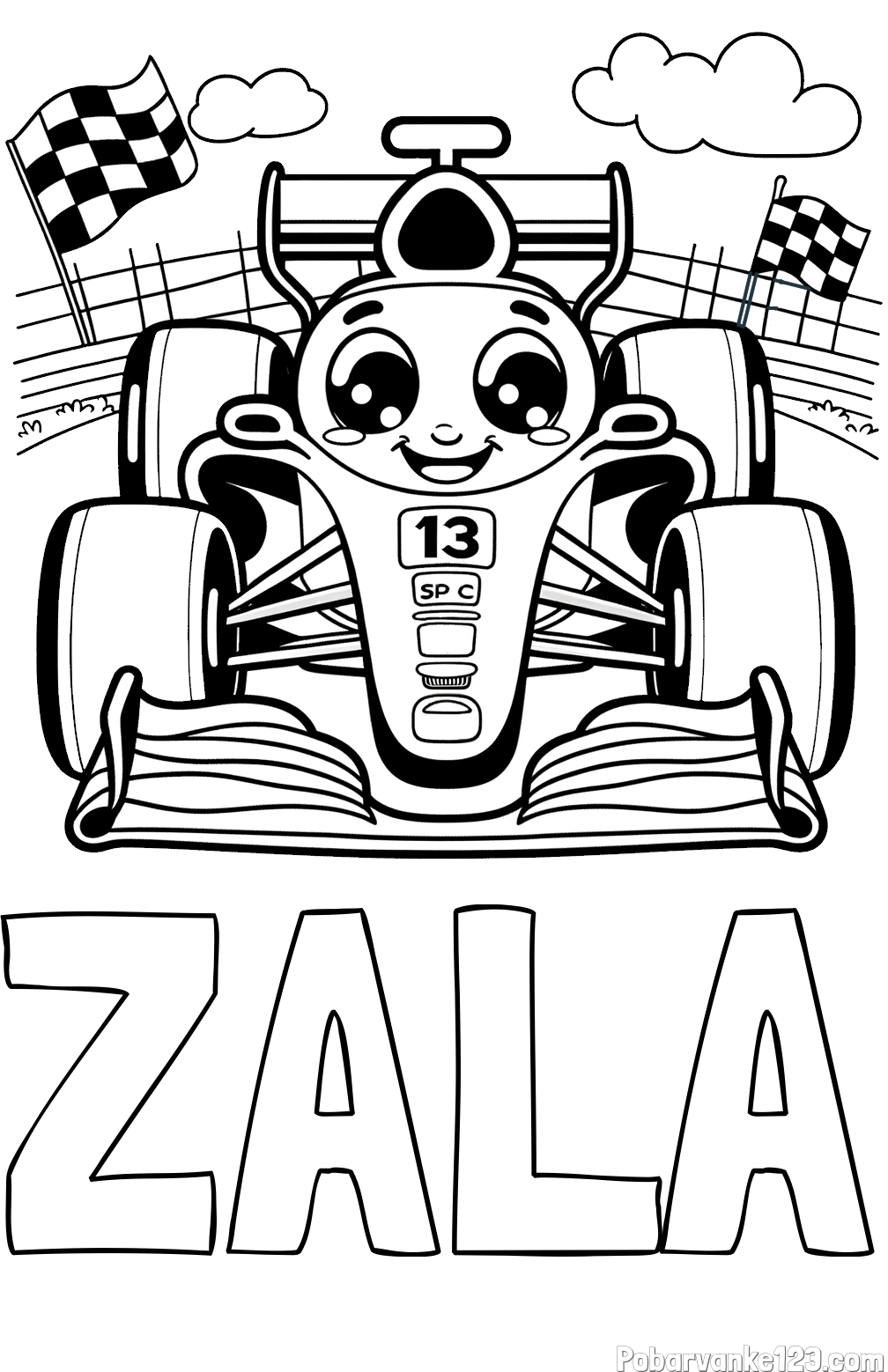 Pobarvanka imena ZALA in otroška pobarvanka FORMULA 1