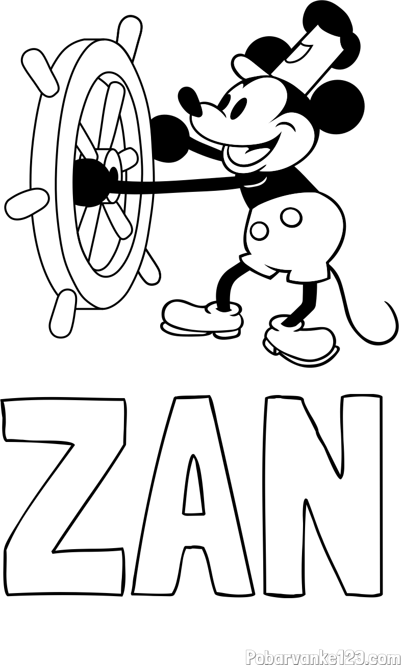 Pobarvanka imena ŽAN in pobarvanka Miki Miške (Mickey Mouse)