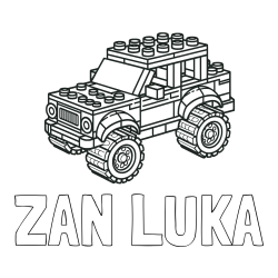 Online izdelana pobarvanka - Pobarvanka imena ŽAN LUKA in pobarvanka džipa sestavljenega iz LEGO kock